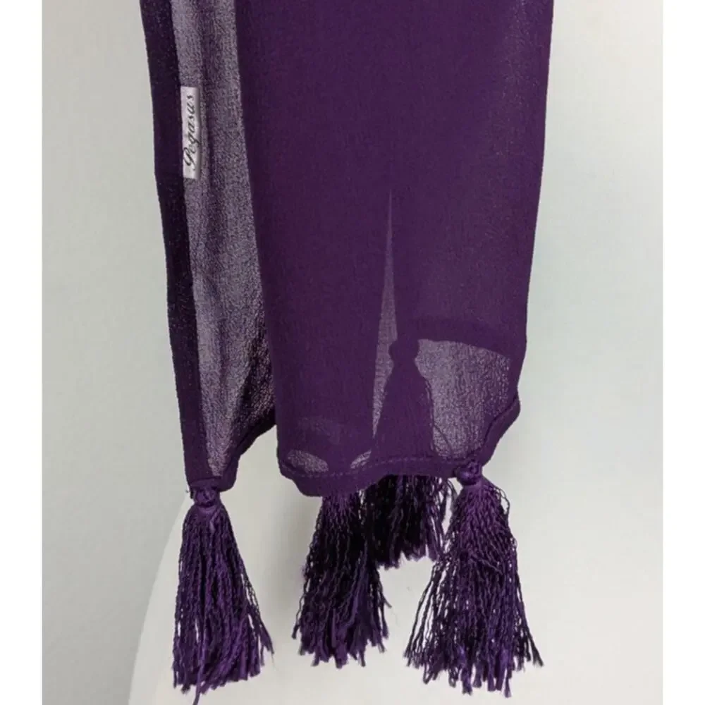 Vtg Pegasus Hand Dyed Silk Crepe Scarf Ombré Purple Tassels Fiber Art 68x11 EUC